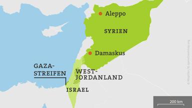 Karte von Israel und Syrien mit Aleppo und Damaskus