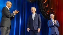 Joe Biden mit Obama und Clinton während der Spendengala in New York