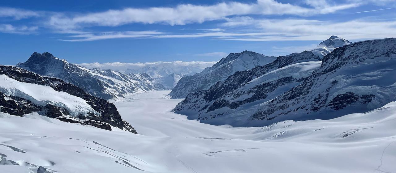Sicht auf den Aletschgletscher Jungfraujoch im März 2025.