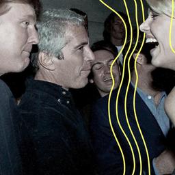 Donald Trump, das belgische Model Ingrid Seynhaeve und Jeffrey Epstein in einer Menschenmenge.