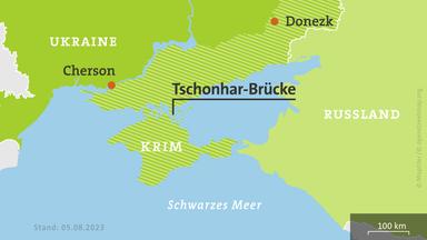 Karte Ukraine Russland mit Noworossijsk und Lage der Krim Brücke , schraffiert: von Russland besetzte Gebiete