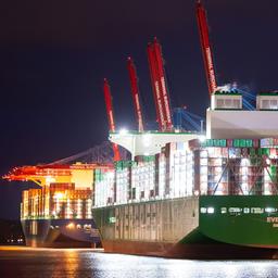 Das Evergreen-Containerschiff "Ever Apex"liegt am Containerterminal Burchardkai. 