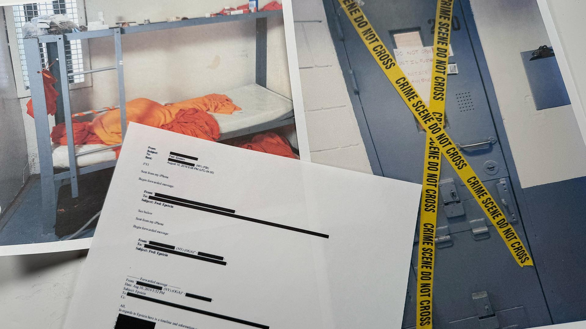 Eine E-Mail wurde fotografiert und zeigt die Zelle, in der Epstein leblos aufgefunden wurde.  | AP