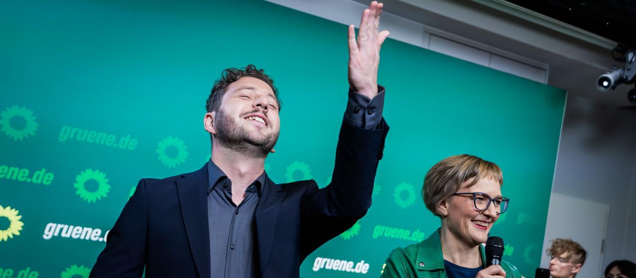 Die Grünen-Spitze um Felix Banaszak und Franziska Brantner