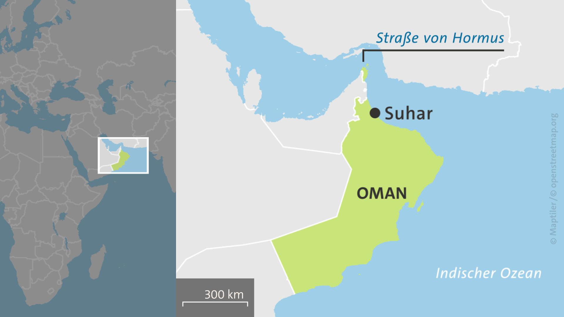 Karte Oman mit Suhar | ARD-aktuell