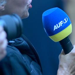 Ein Mikrofon des österreichischen Onlinesenders Auf1.