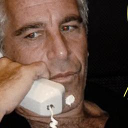 Nahaufnahme eines telefonierenden Jeffrey Epstein mit einem schnurgebundenen analogen Telefon.