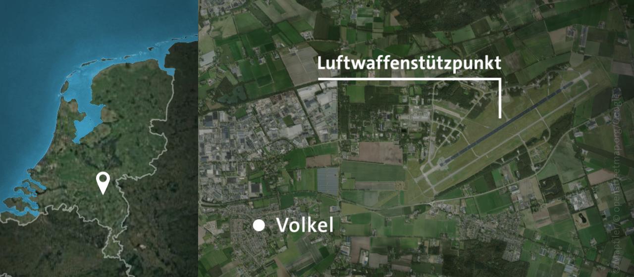 Karte: Ort Volkel in den Niederlanden mit dem benachbarten Luftwaffenstützpunkt