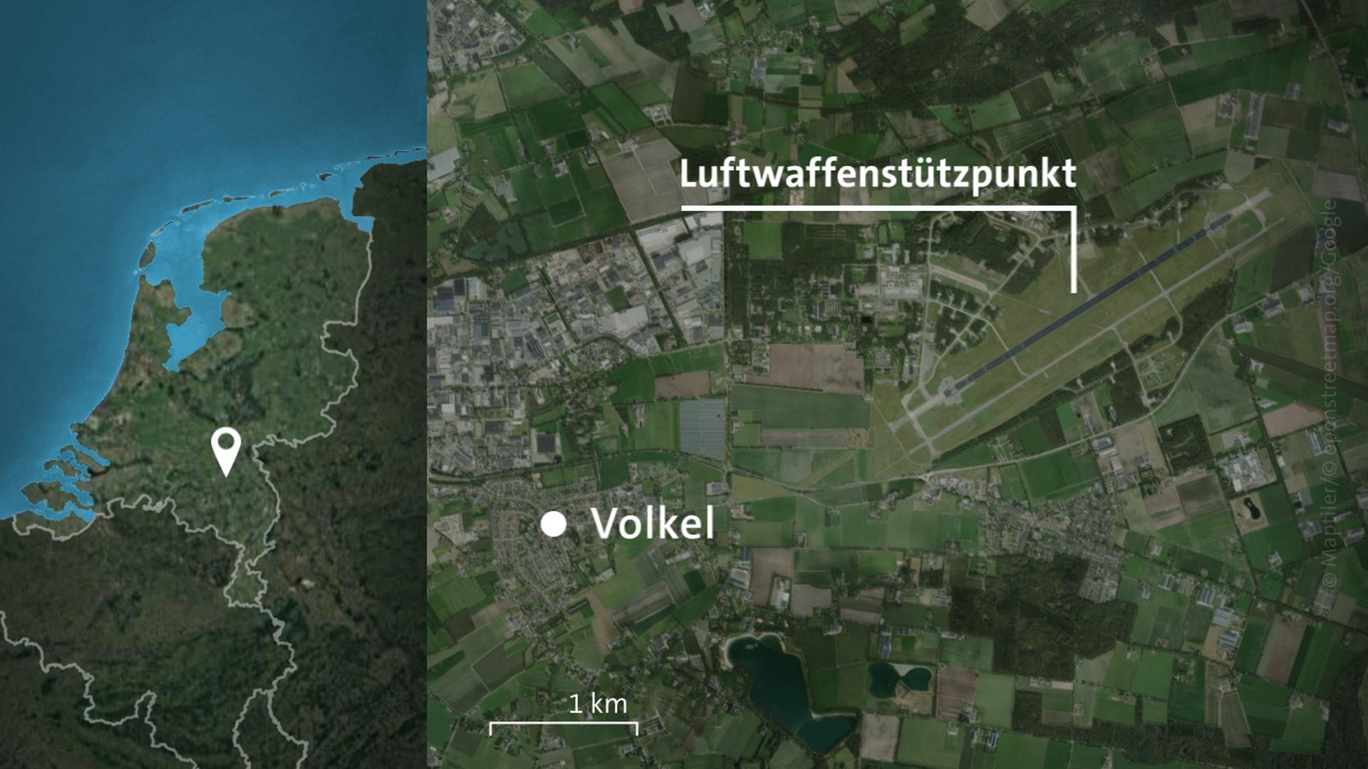 Karte: Ort Volkel in den Niederlanden mit dem benachbarten Luftwaffenstützpunkt | ARD-aktuell
