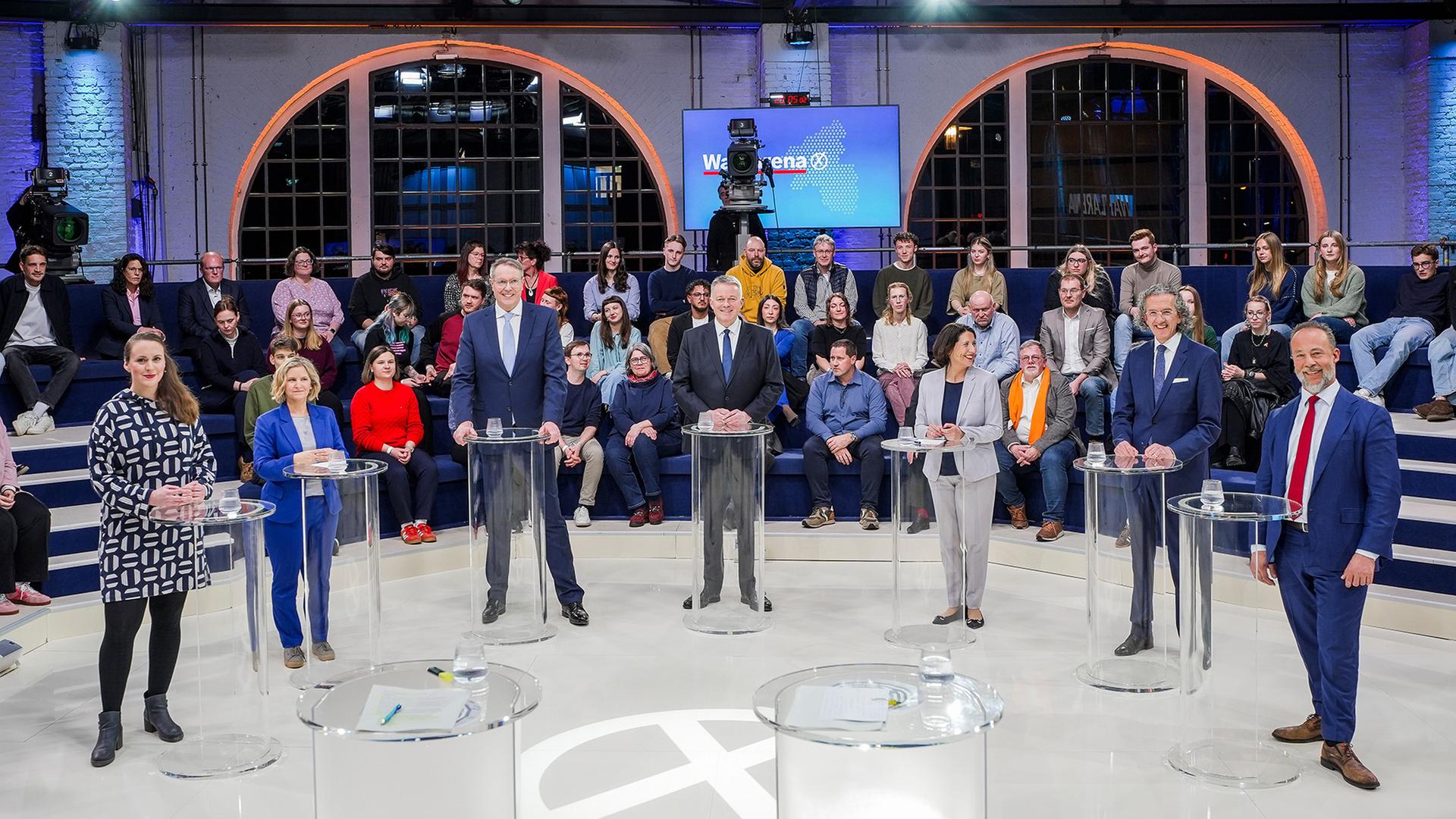 Spitzenkandidatinnen und Spitzenkandidaten nehmen an der SWR-Wahlarena teil. | Andreas Arnold/dpa