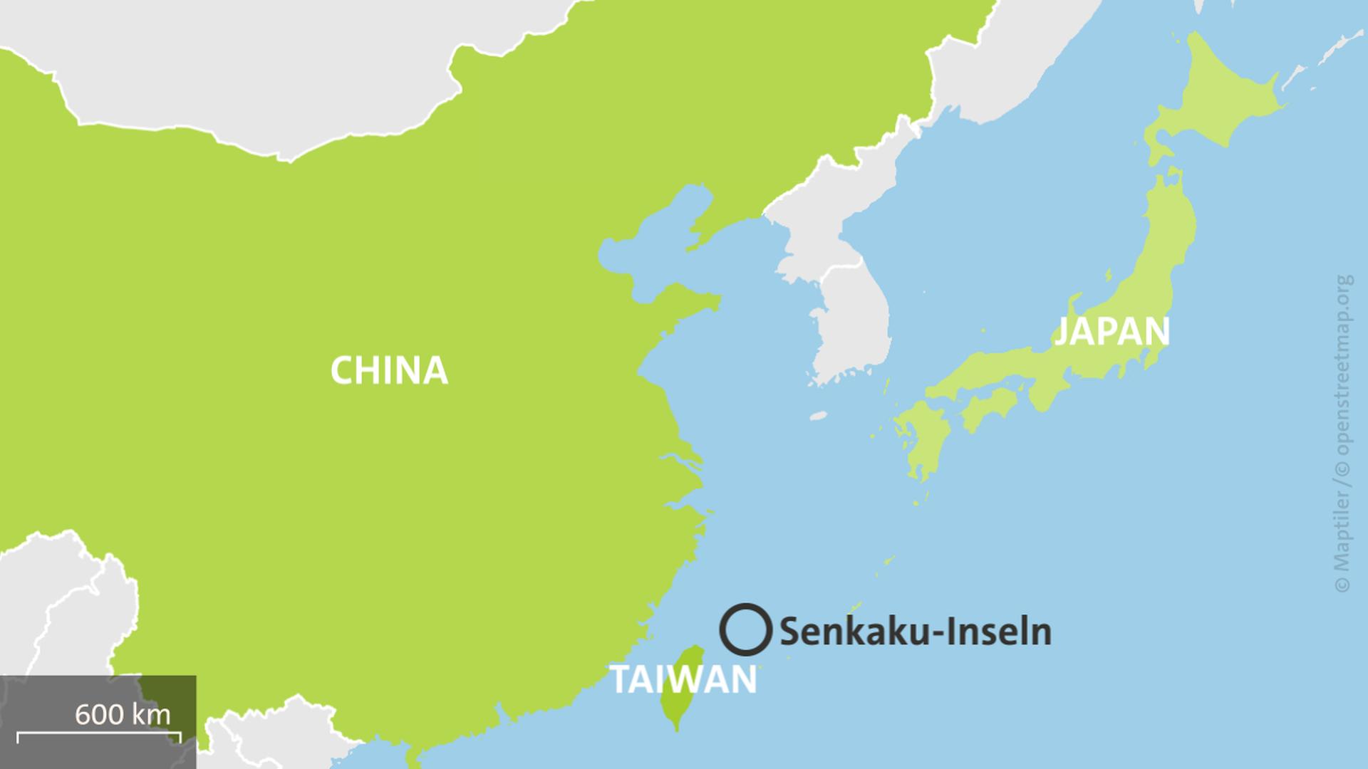 Karte: China, Japan und Taiwan mit Hervorhebung Senkaku-Inseln | ARD-aktuell
