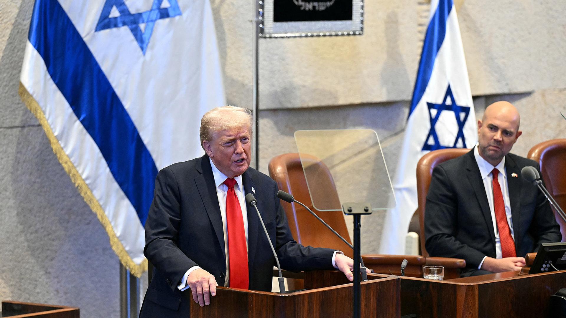 Donald Trump hält eine Rede in der Knesset. | via REUTERS