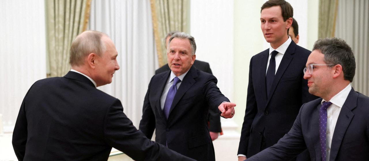 Russian President Vladimir Putin takes part in a meeting with US President Donald Trump's special envoy Steve Witkoff, his son-in-law Jared Kushner and Josh Gruenbaum, head of the US Federal Procurement Agency
