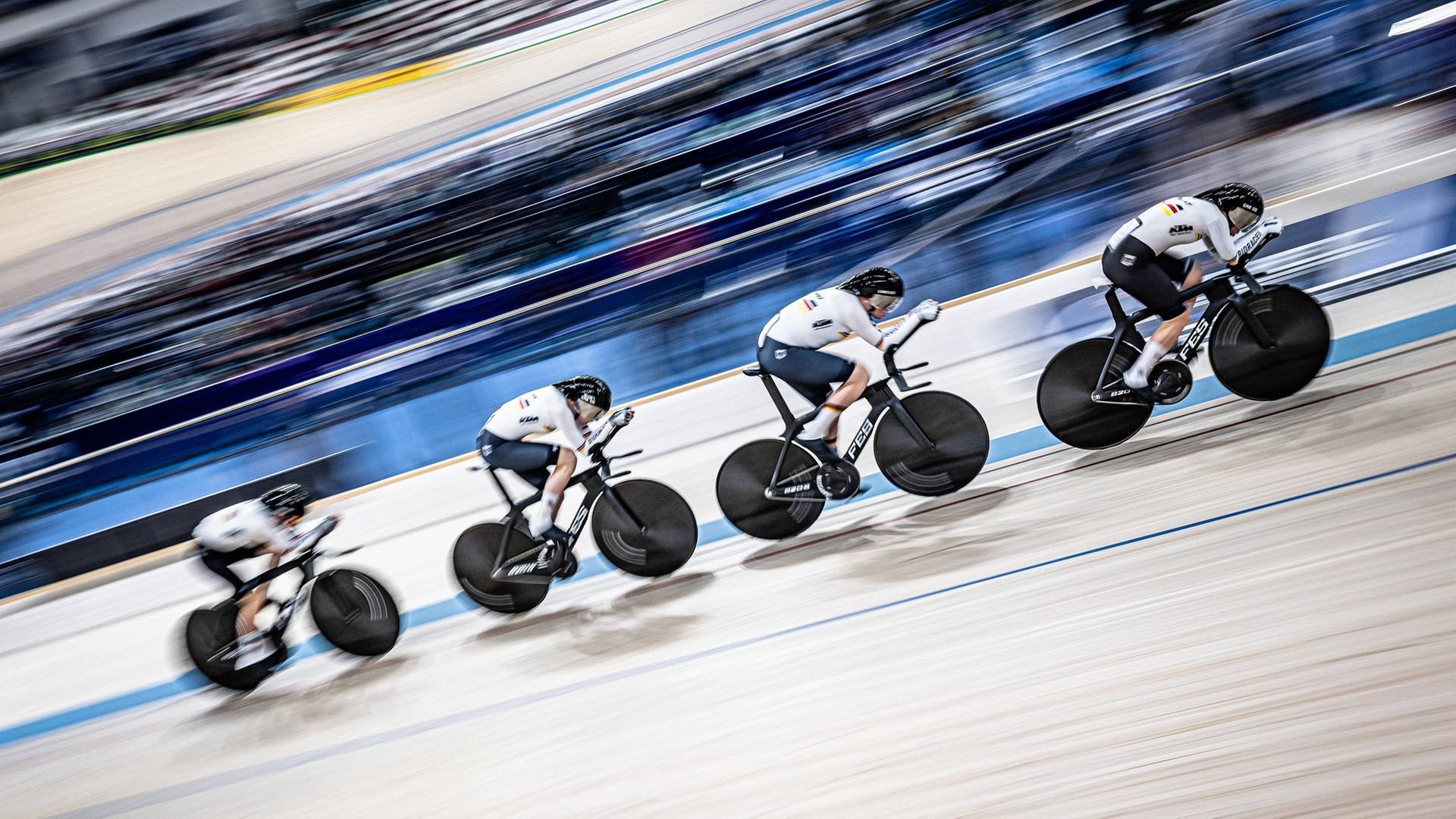 Mieke Kröger, Lisa Klein, Laura Süßemilch und Franziska Brauße bei der Bahnrad-EM 2026 in Konya. | IMAGO, IMAGO / frontalvision.com