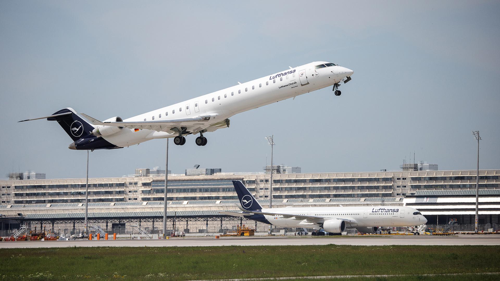 Ein Airbus der Lufthansa CityLine rollt über das Rollfeld des Flughafens München. | picture alliance / dpa