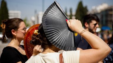Menschen mit Fächern in der Sonne