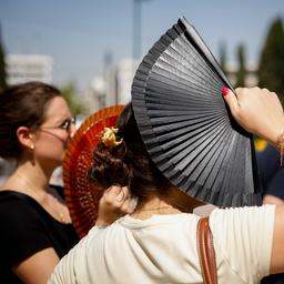 Menschen mit Fächern in der Sonne