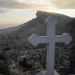 Ein Kreuz steht auf dem Gelände des griechisch-orthodoxen Klosters Saint Takla in Maaloula, etwa 60 km nördlich von Damaskus, Syrien