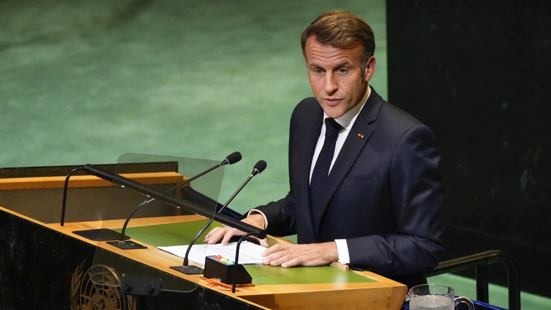Emmanuel Macron spricht vor den Vereinten Nationen. | AP