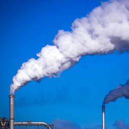 Schornsteine von holzverarbeitenden Industriebetrieben am Seehafen Wismar 