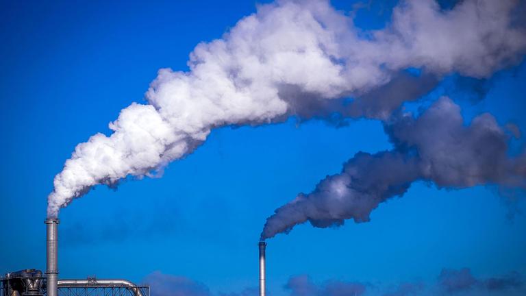 Schornsteine von holzverarbeitenden Industriebetrieben am Seehafen Wismar 