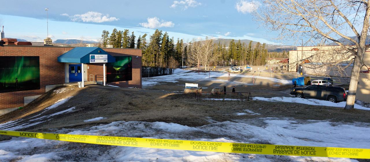 Das abgesperrte Gebiet um die Tumbler Ridge Secondary School in Tumbler Ridge