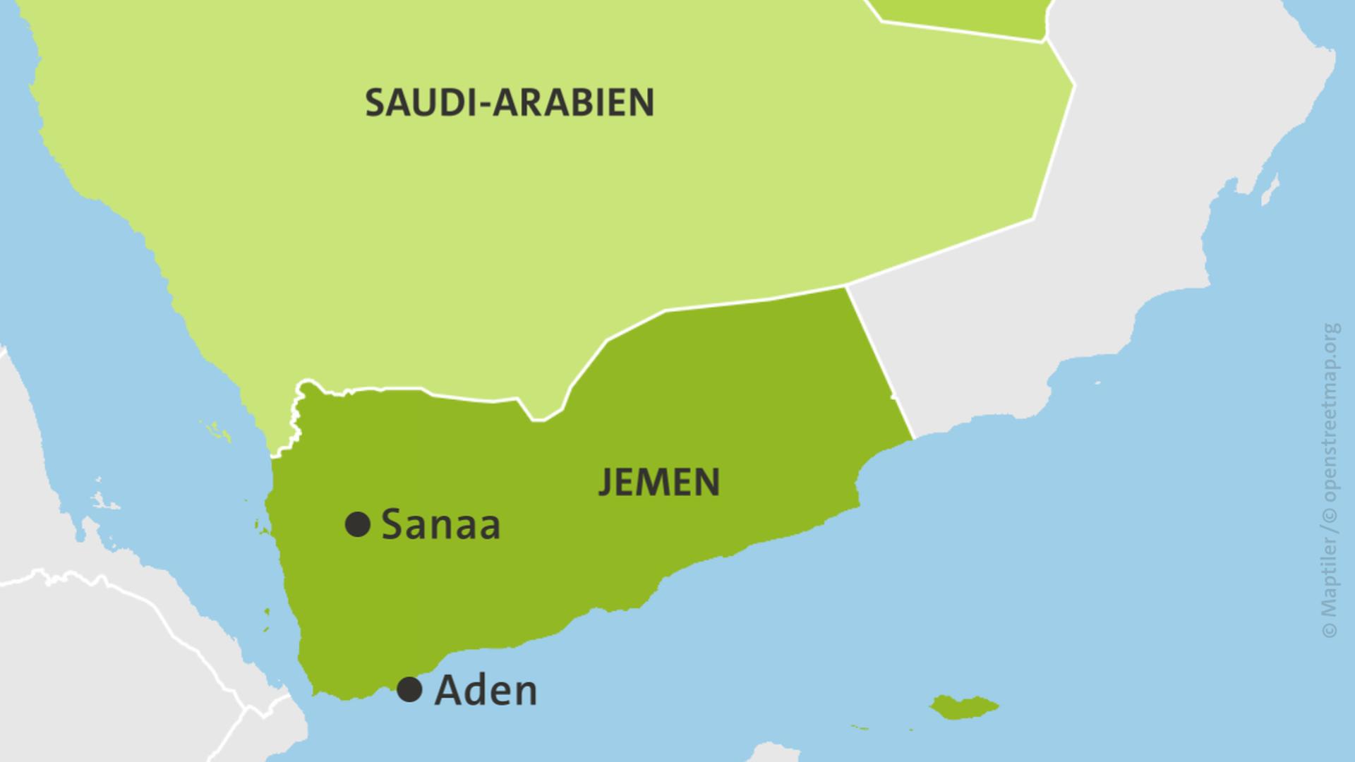 Karte: Aden und Sanaa in Jemen, sowie Saudi-Arabien und die Vereinigten Arabischen Emirate | ARD-aktuell