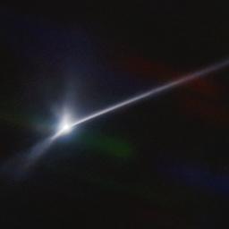 Eine Staub- und Trümmerwolke, die von der NASA-Raumsonde DART nach dem Einschlag des Asteroidens Dimorphos von der Oberfläche geschleudert wurde.