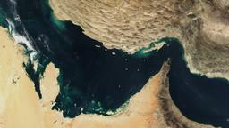 Der Persische Golf, die Straße von Hormus und der Golf von Oman in einer Satellitenaufnahme.