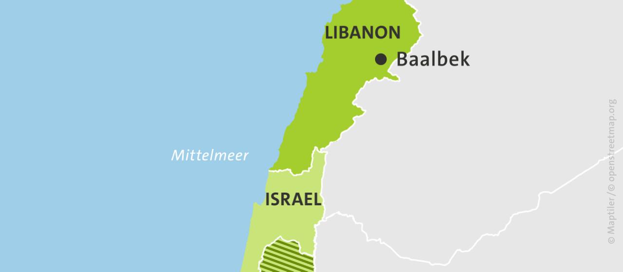 Karte mit Libanon, Baalbek und Israel