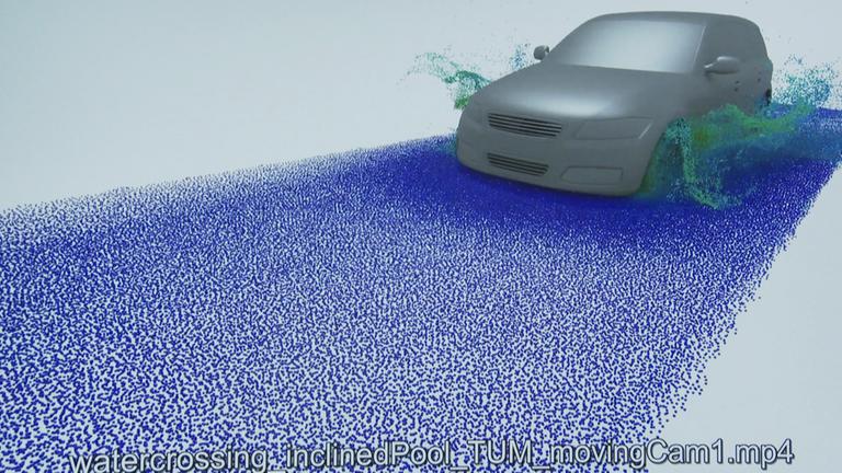 Simulation eines durch Wasser fahrendes Autos