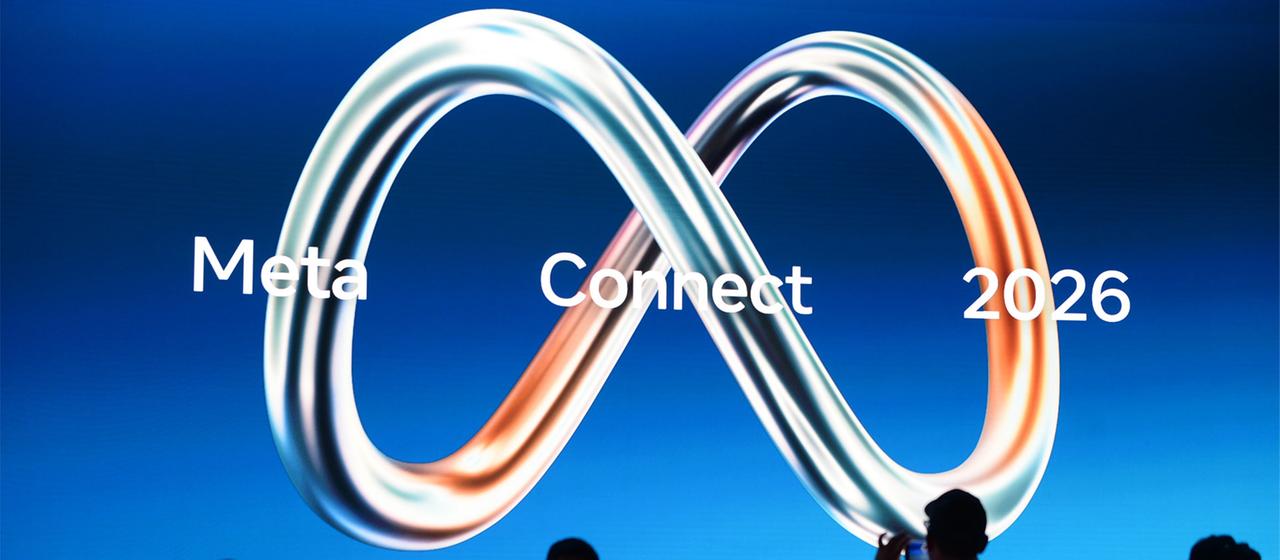 Das Logo der Entwicklerkonferenz Meta Connect im Hauptquartier des Konzerns.