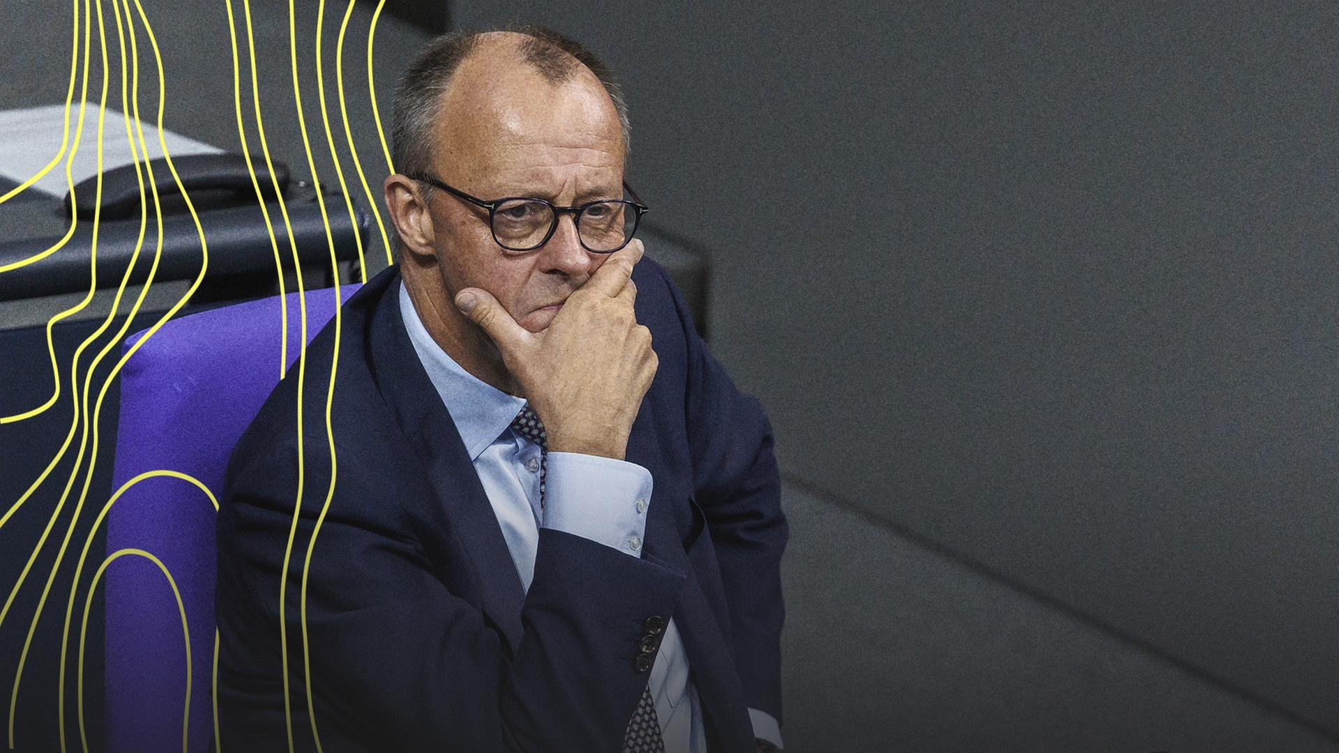Bundeskanzler Friedrich Merz (CDU) bei der Plenarsitzung zum Thema Rentenpaket im Deutschen Bundestag am 5.12.25 in Berlin. | picture alliance / Andreas Gora, Andreas Gora