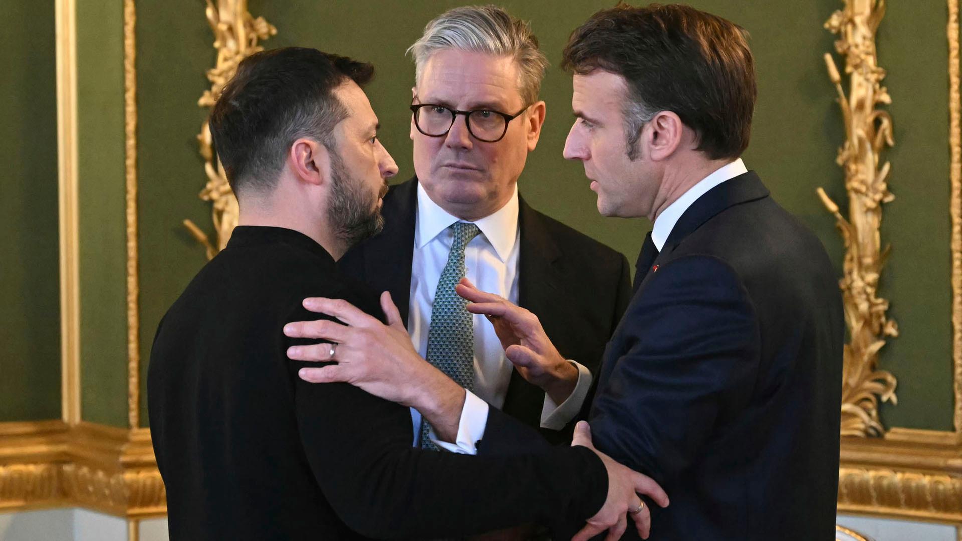 Keir Starmer, Wolodymyr Selenskyj und Emanuel Macron | dpa