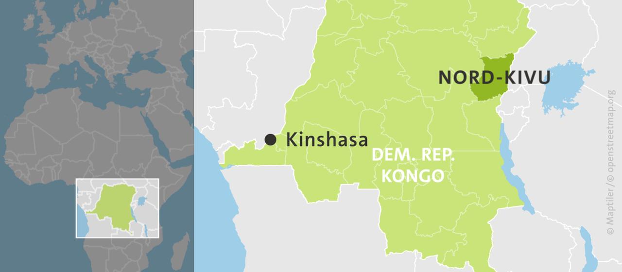 Karte der Demokratischen Republik Kongo mit Kinshasa und der Provinz Nord-Kivu