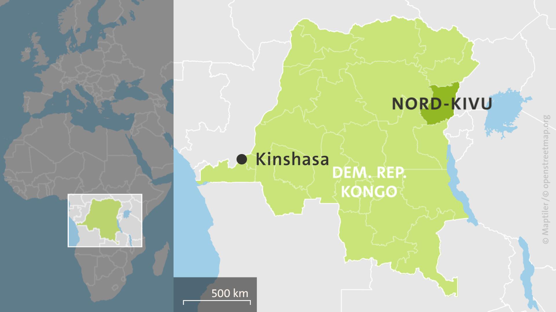 Karte der Demokratischen Republik Kongo mit Kinshasa und der Provinz Nord-Kivu | ARD-aktuell