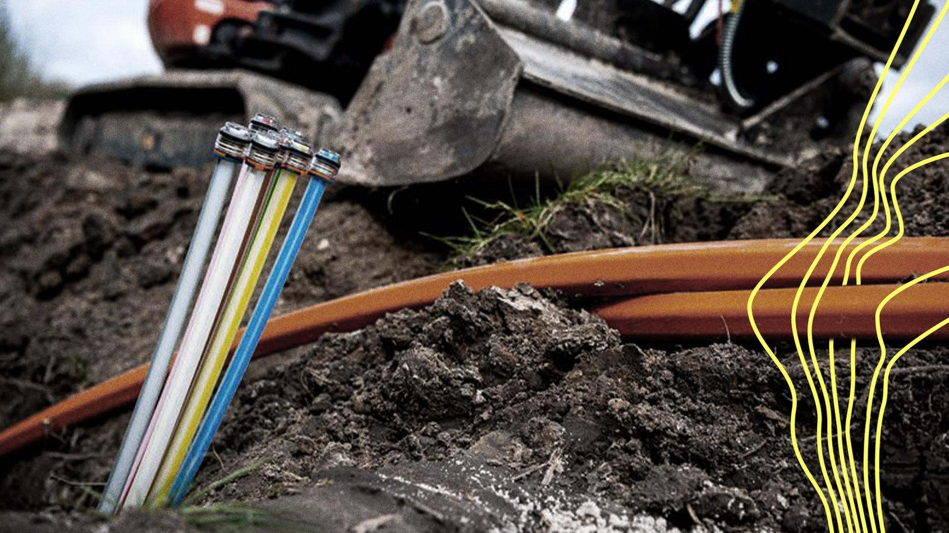 Glasfaserkabel liegen auf einer Baustelle. | picture alliance/dpa, Sina Schuldt