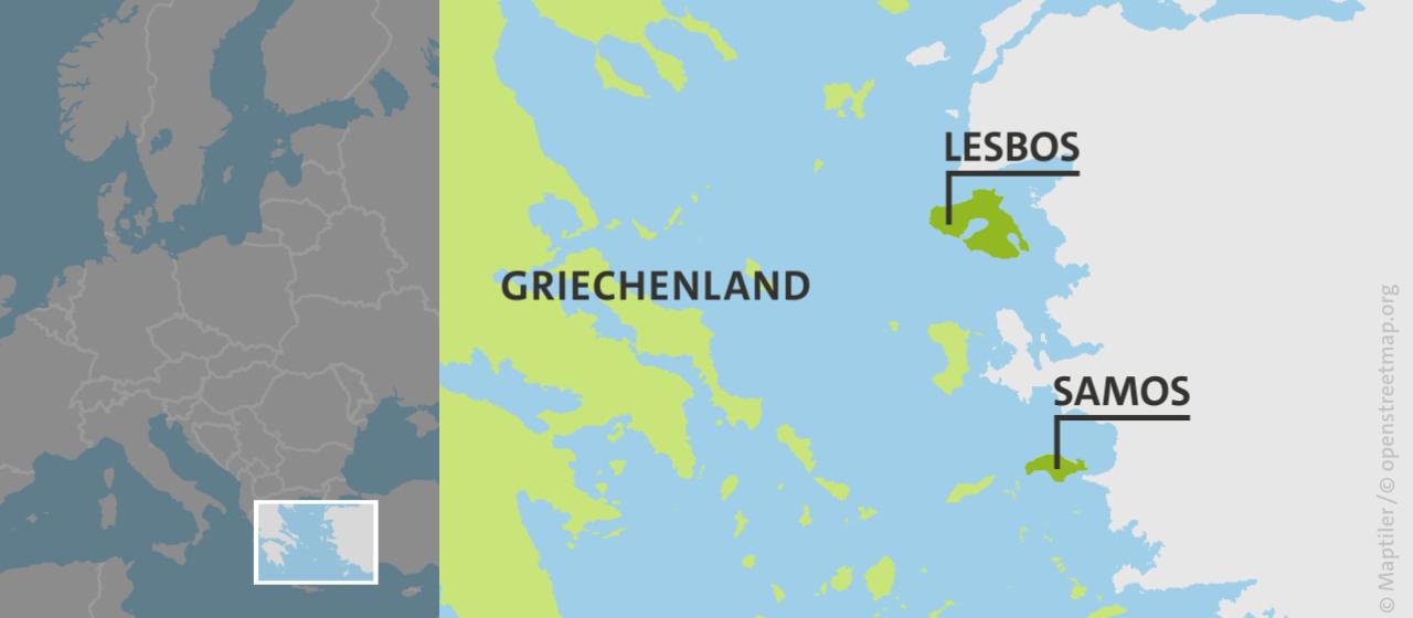 Karte: Griechenland Bootsunglück zwischen den Inseln Lesbos und Samos