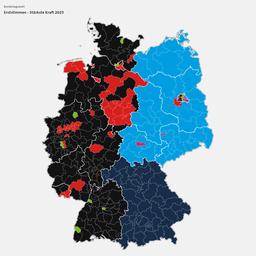 Deutschlandkarte mit eingefärbten ausgezählten Wahlkreisen