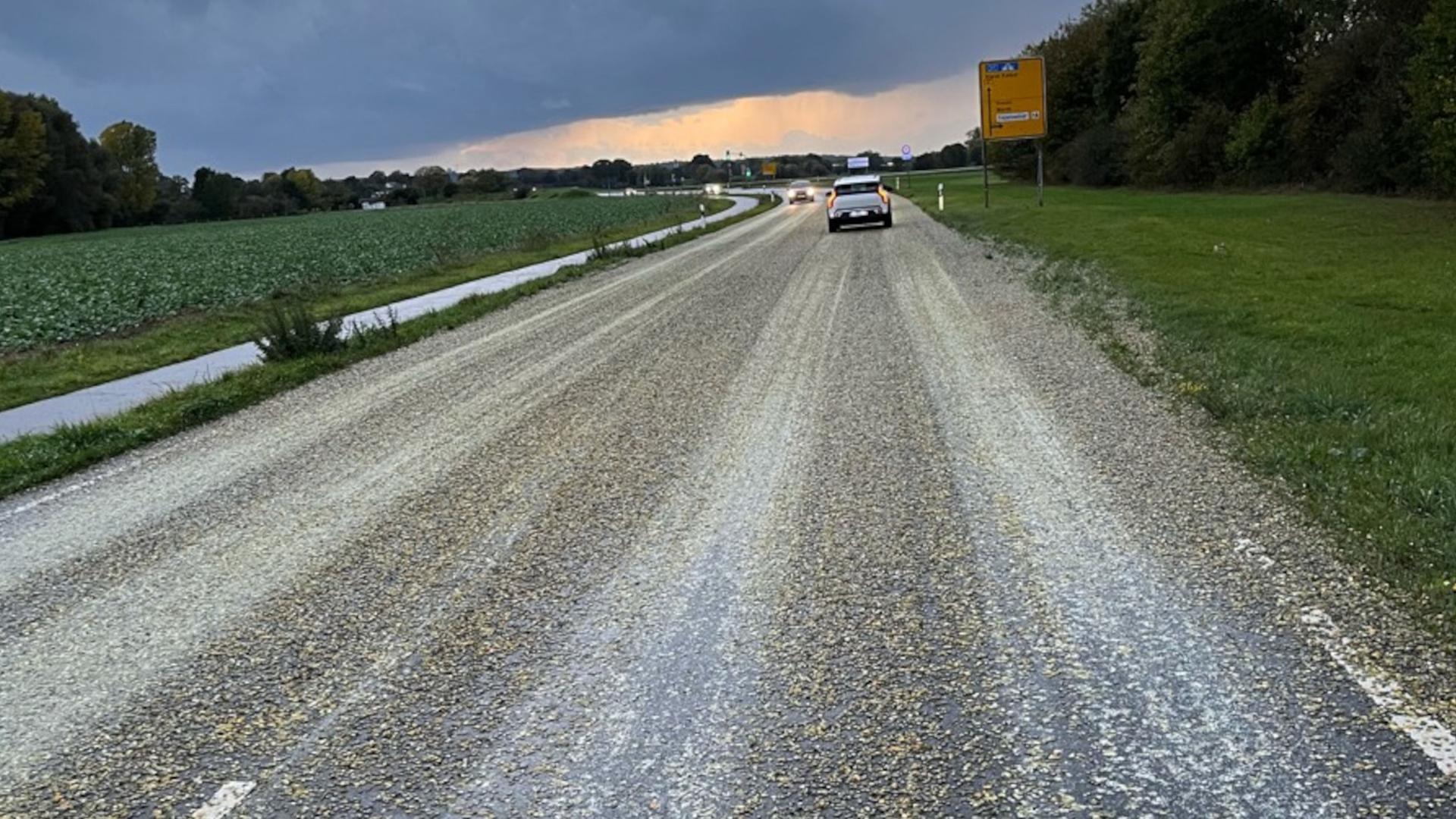 Kürbiskerne auf Straße in Xanten verloren