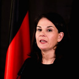 Außenministerin Baerbock bei einer Pressekonferenz in Jerusalem