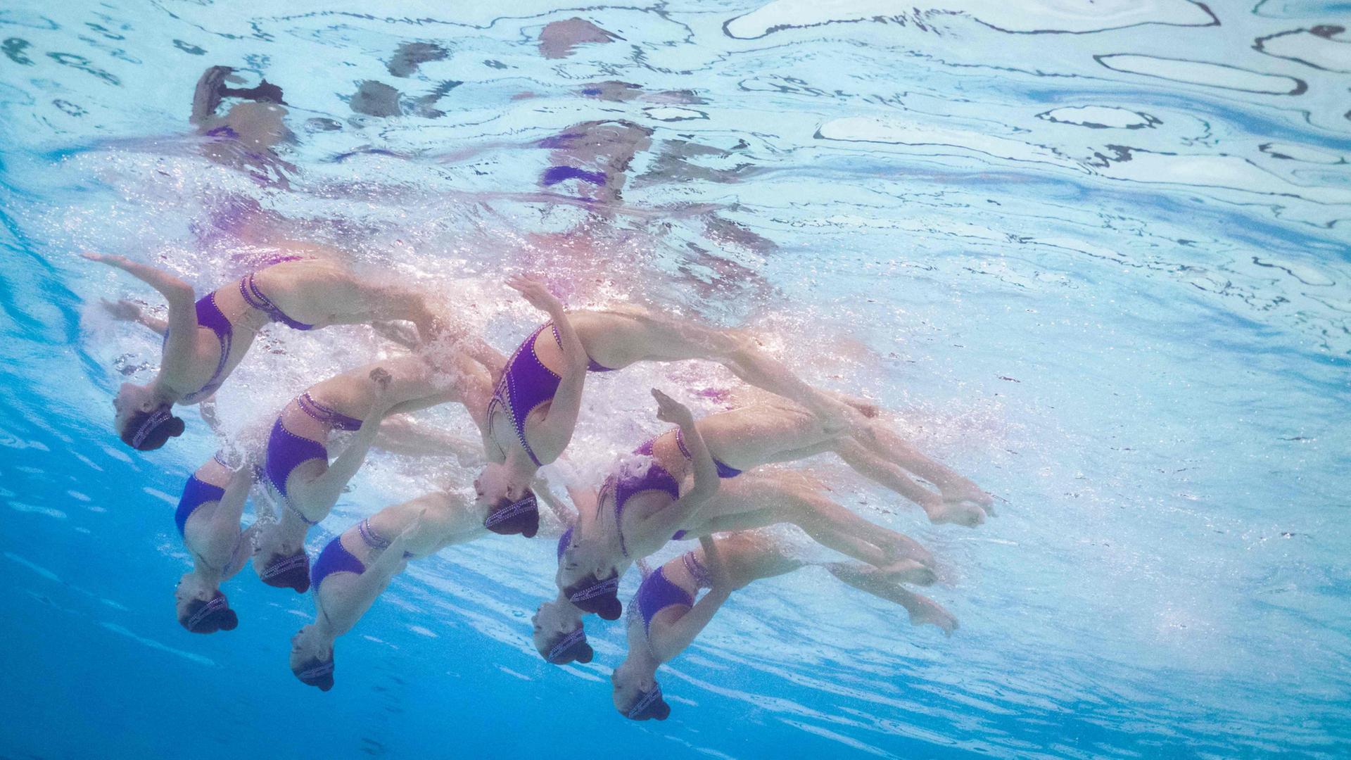 Ukrainische Synchronschwimmerinnen bei der EM in Paris | AFP