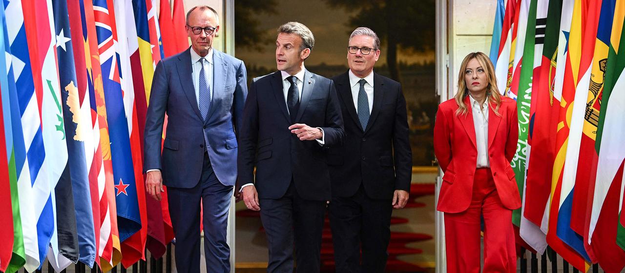 Friedrich Merz, Emmanuel Macron, Keir Starmer und Giorgia Meloni
