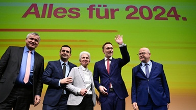 Hans-Ulrich Rülke (von links), Bijan Djir-Sarai, Marie-Agnes Strack-Zimmermann, Christian Lindner und Michael Theurer