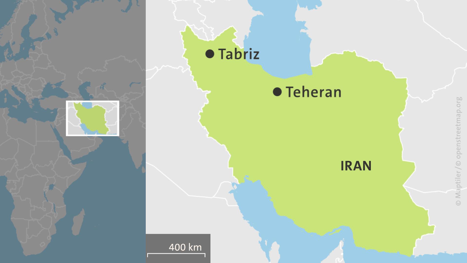Karte: Iran mit den Orten Teheran und Tabriz | ARD-aktuell
