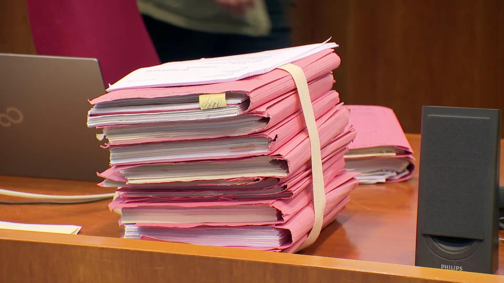 Gesammelte Akten auf Schreibtisch im Gerichtssaal | SWR