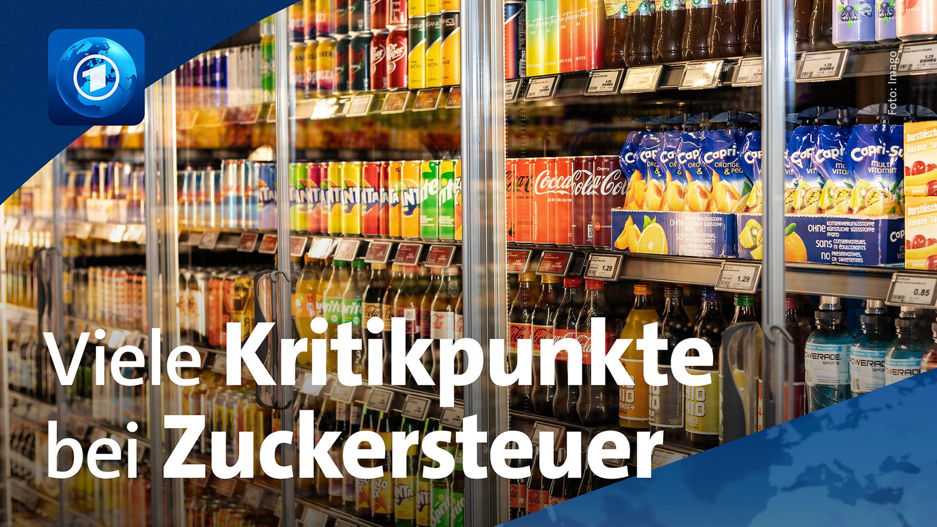 In einem Supermarkt ist ein Regal mit zuckerhaltigen GetrÃ¤nken zu sehen. | Imago/ARD-altuell