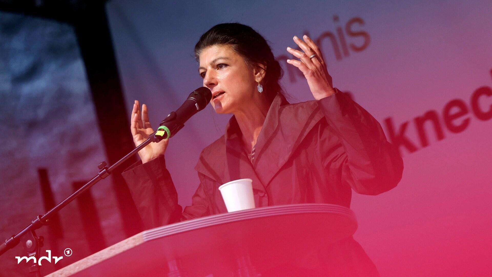 Politikerin Sahra Wagenknecht (BSW) bei einer Wahlkampfveranstaltung vom Bündnis Sahra Wagenknecht