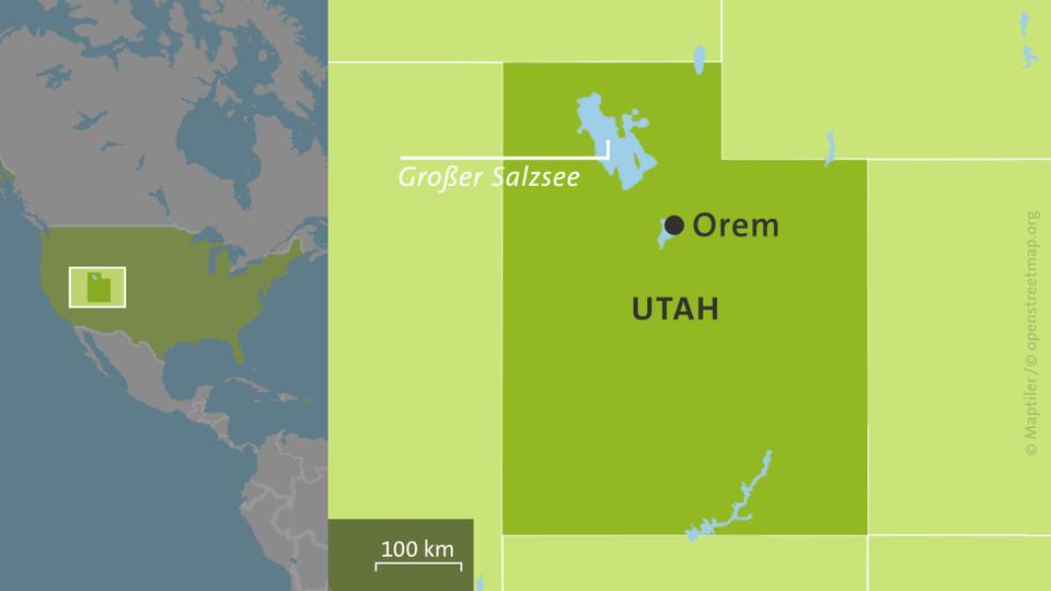 Karte: USA, Utah mit dem Ort Orem in der Nähe des Großen Salzsees
