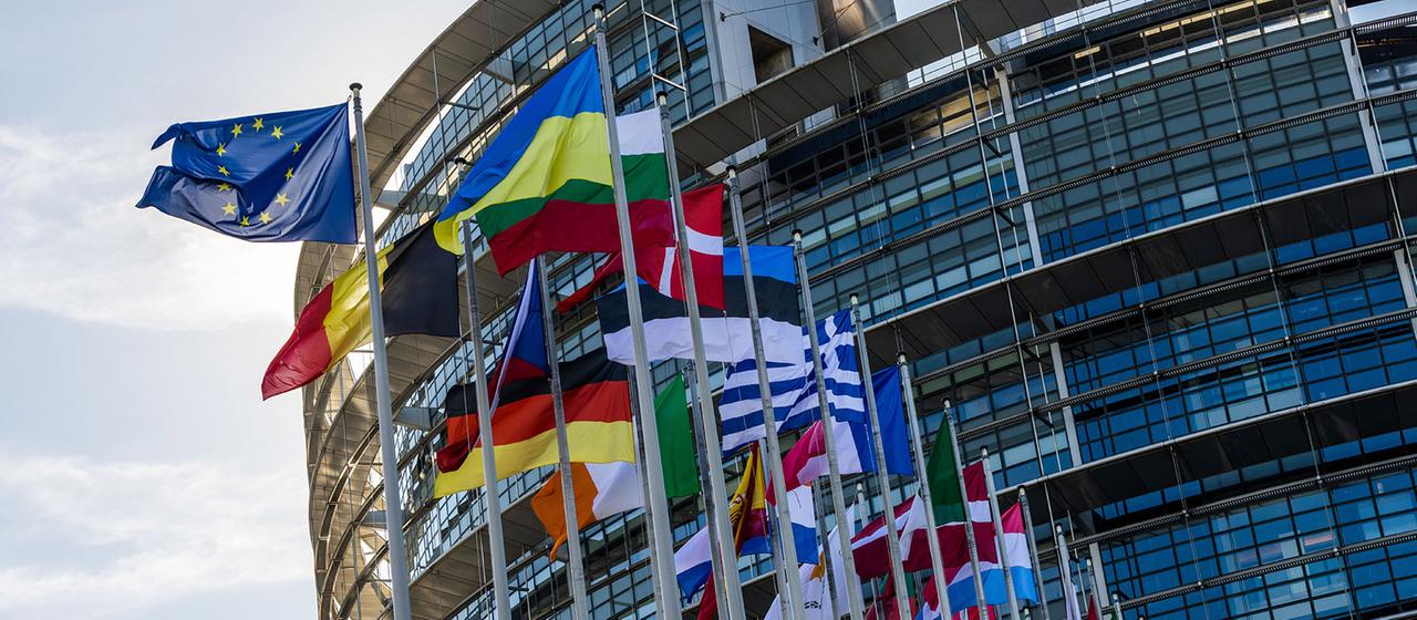 Flaggen vor dem EU-Parlament in Straßburg